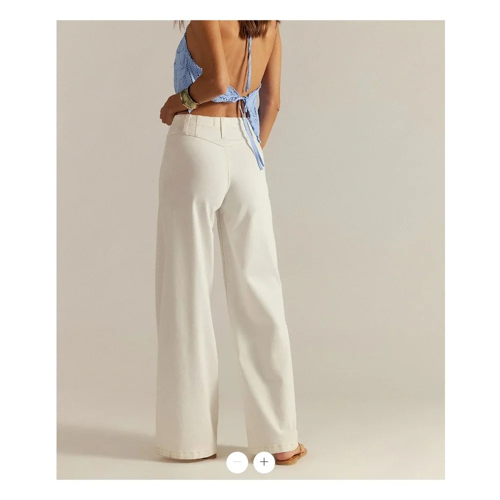Free People We The Free Libre Wide Leg Jeans White High Rise Denim Size 28
